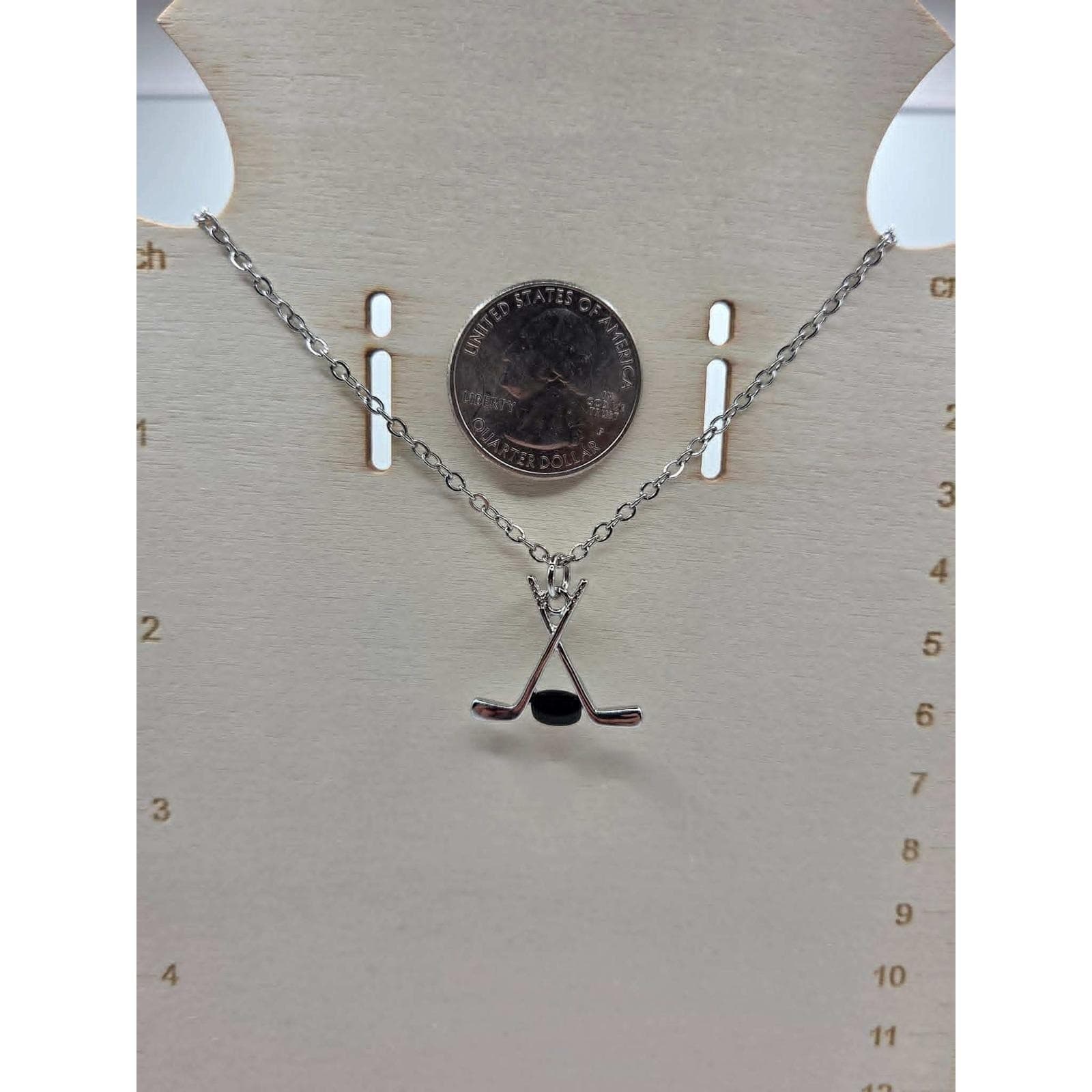 Handmade Necklace Stainless Steel Crossed Hockey Sticks Puck Pendant 24" - Thumbnail 4