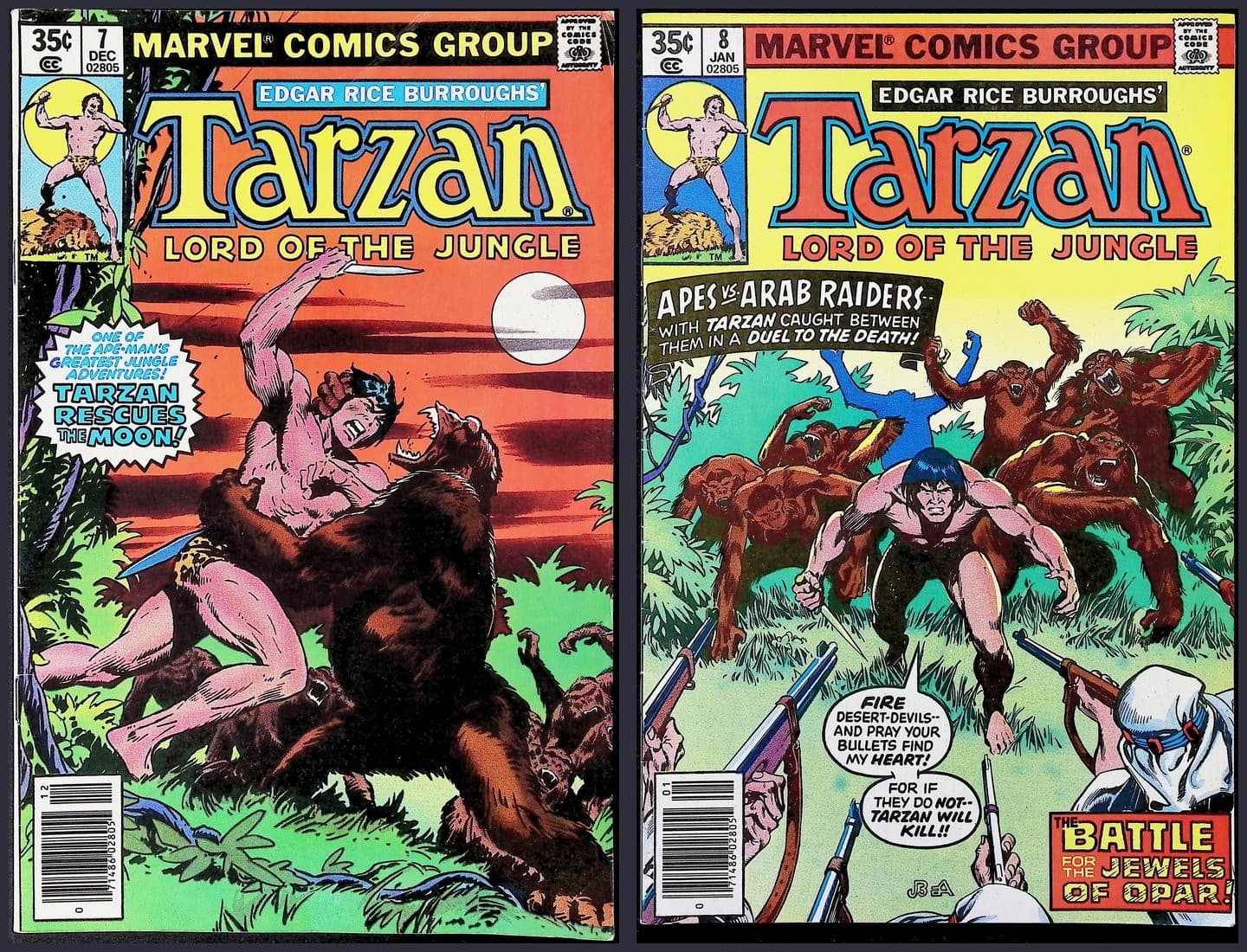 Tarzan Lord of the Jungle 2X Comic Lot #7 8 Newsstand Marvel