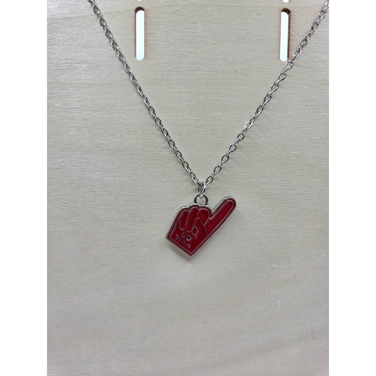 Handmade Necklace Red Go Team Foam Finger Charm Stainless Steel 25" Silver Tone - Thumbnail 5