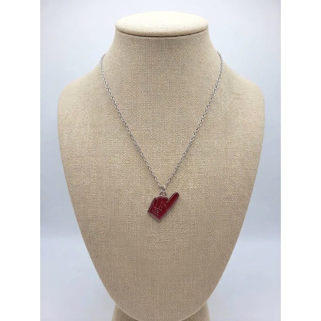 Handmade Necklace Red Go Team Foam Finger Charm Stainless Steel 25" Silver Tone - Thumbnail 7