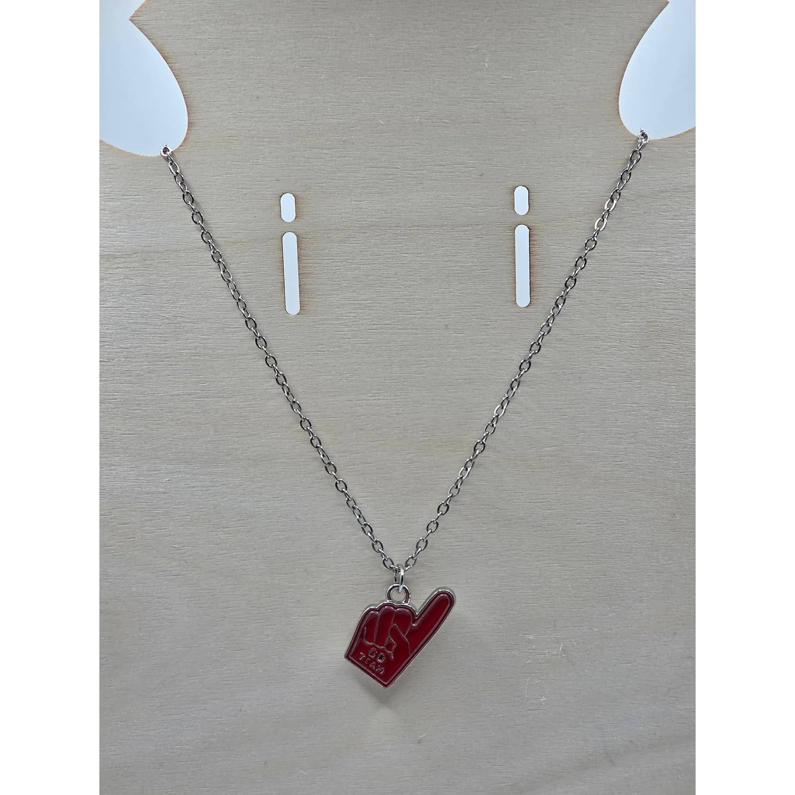 Handmade Necklace Red Go Team Foam Finger Charm Stainless Steel 25" Silver Tone - Thumbnail 4