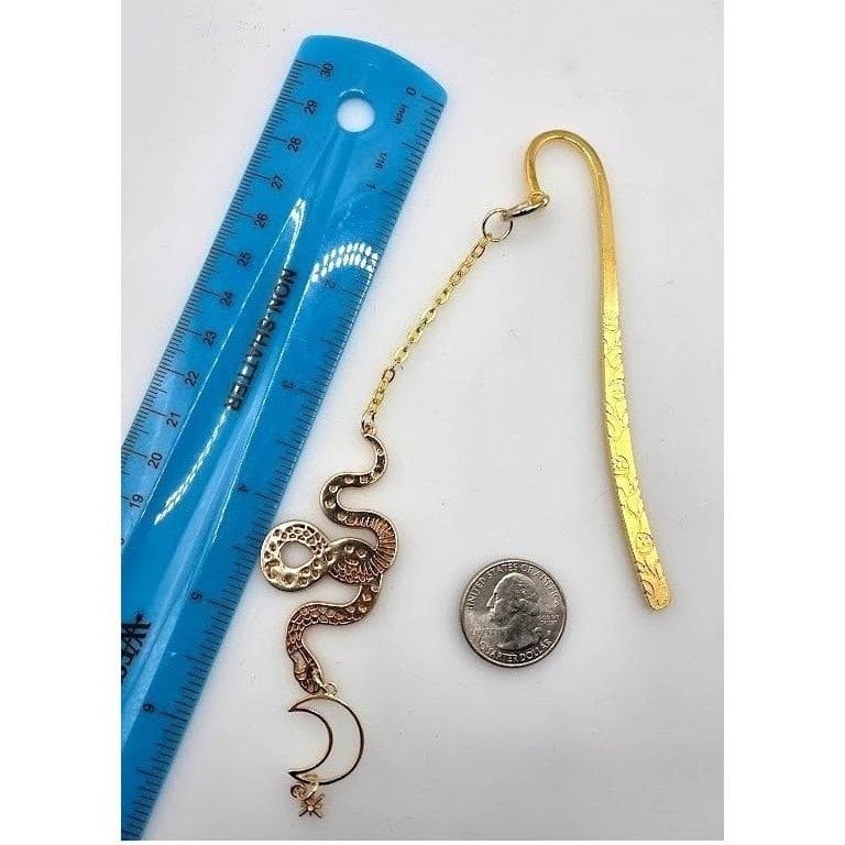 Handmade Bookmark Gold Rose Engraved Snake Lunar Moon Star Charm 6.5" - Thumbnail 6