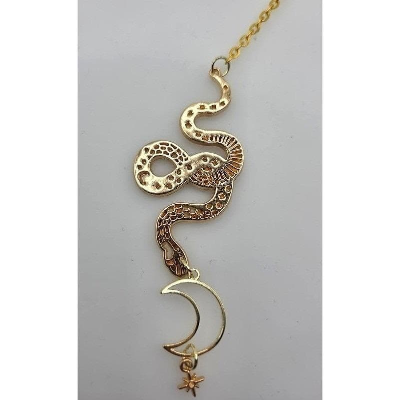 Handmade Bookmark Gold Rose Engraved Snake Lunar Moon Star Charm 6.5" - Thumbnail 3