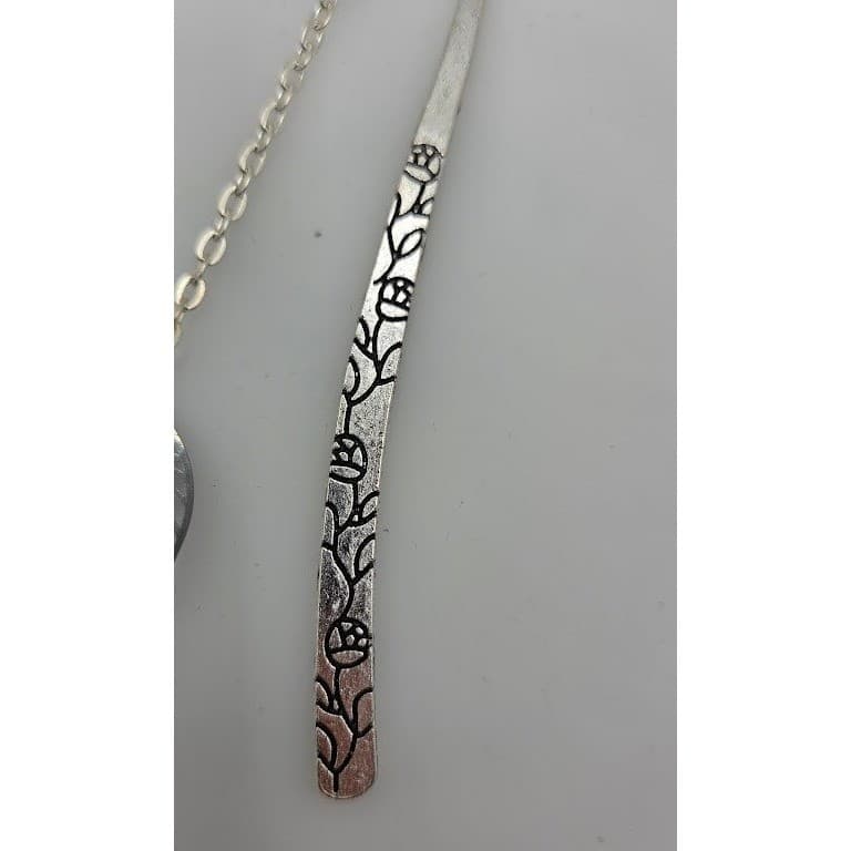 Handmade Bookmark Silver Toned Rose Engraved Snake Moon Dangle Celestial - Thumbnail 6