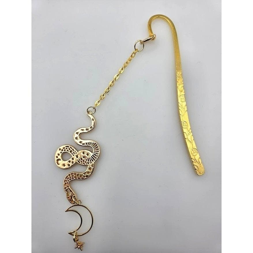 Handmade Bookmark Gold Rose Engraved Snake Lunar Moon Star Charm 6.5" - Thumbnail 5