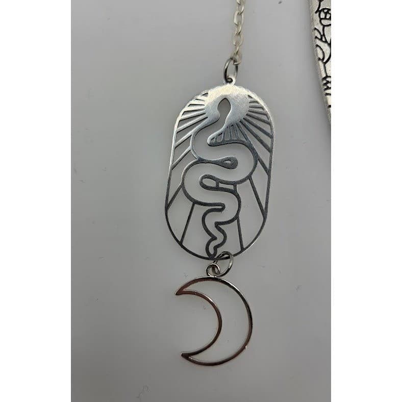 Handmade Bookmark Silver Toned Rose Engraved Snake Moon Dangle Celestial - Thumbnail 5