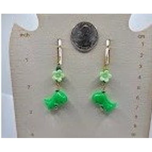 Handmade Earrings Green Dinosaur Floral Mismatch Gold Toned Fish Hook # - Thumbnail 7
