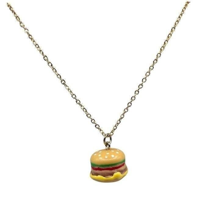 Burger Necklace Gold Toned Stainless Steel 24" Hamburger Pendant - Thumbnail 4