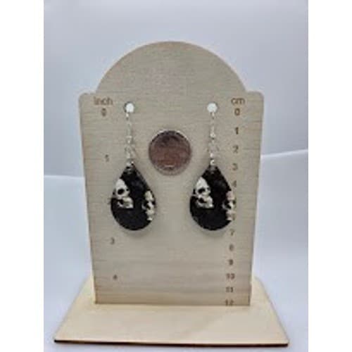 Handmade Earrings Double Skull Goth Dark Teardrop Dangle Silver Tone Stainless - Thumbnail 6