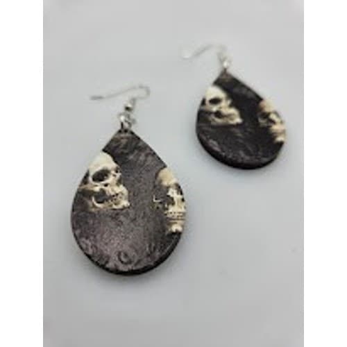 Handmade Earrings Double Skull Goth Dark Teardrop Dangle Silver Tone Stainless - Thumbnail 7