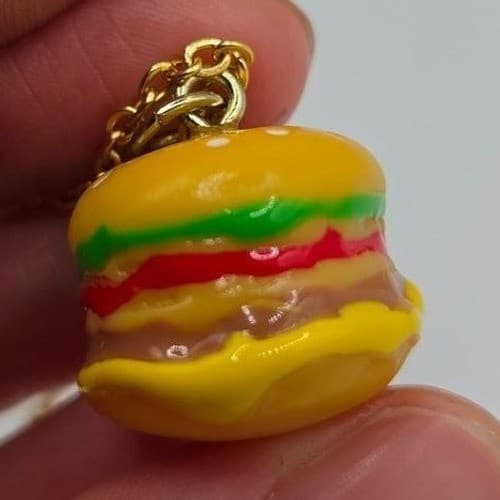 Burger Necklace Gold Toned Stainless Steel 24" Hamburger Pendant - Thumbnail 8