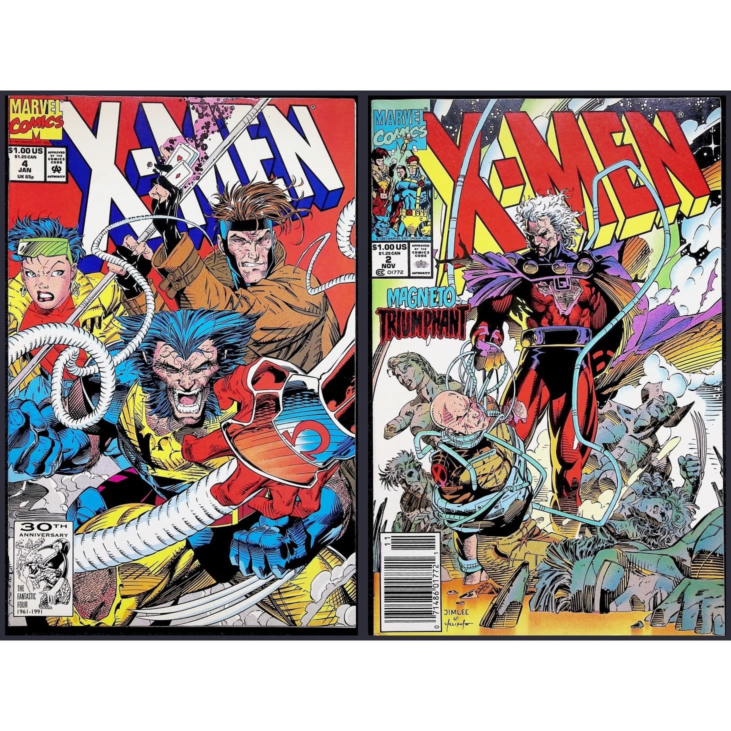 X-Men #2 #4 Marvel 1991 1992 Jim Lee 1st Omega Red Newsstand Magneto VF+ Lot