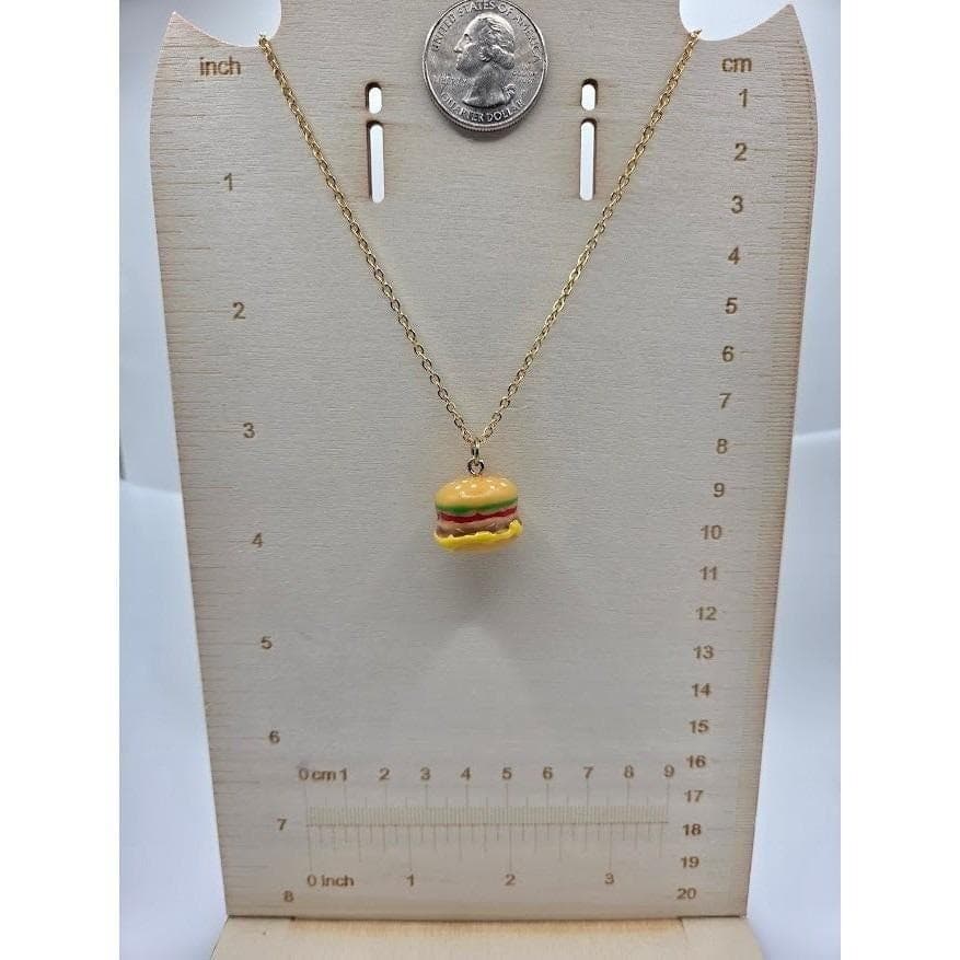 Burger Necklace Gold Toned Stainless Steel 24" Hamburger Pendant - Thumbnail 7