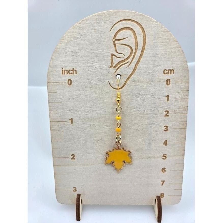Handmade Drop Earrings Yellow Leaf Hand Beaded Chain Fall Theme Gold Toned - Thumbnail 3