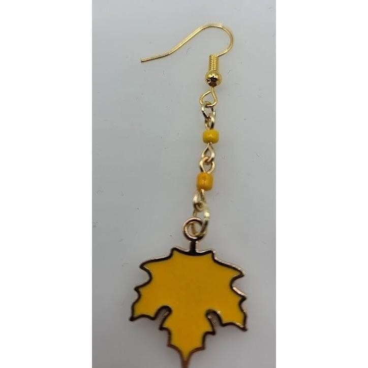 Handmade Drop Earrings Yellow Leaf Hand Beaded Chain Fall Theme Gold Toned - Thumbnail 6