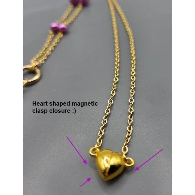 Handmade Necklace Gold Toned Purple Faux Pearl Bow Lariat Heart Y-Shape - Thumbnail 6