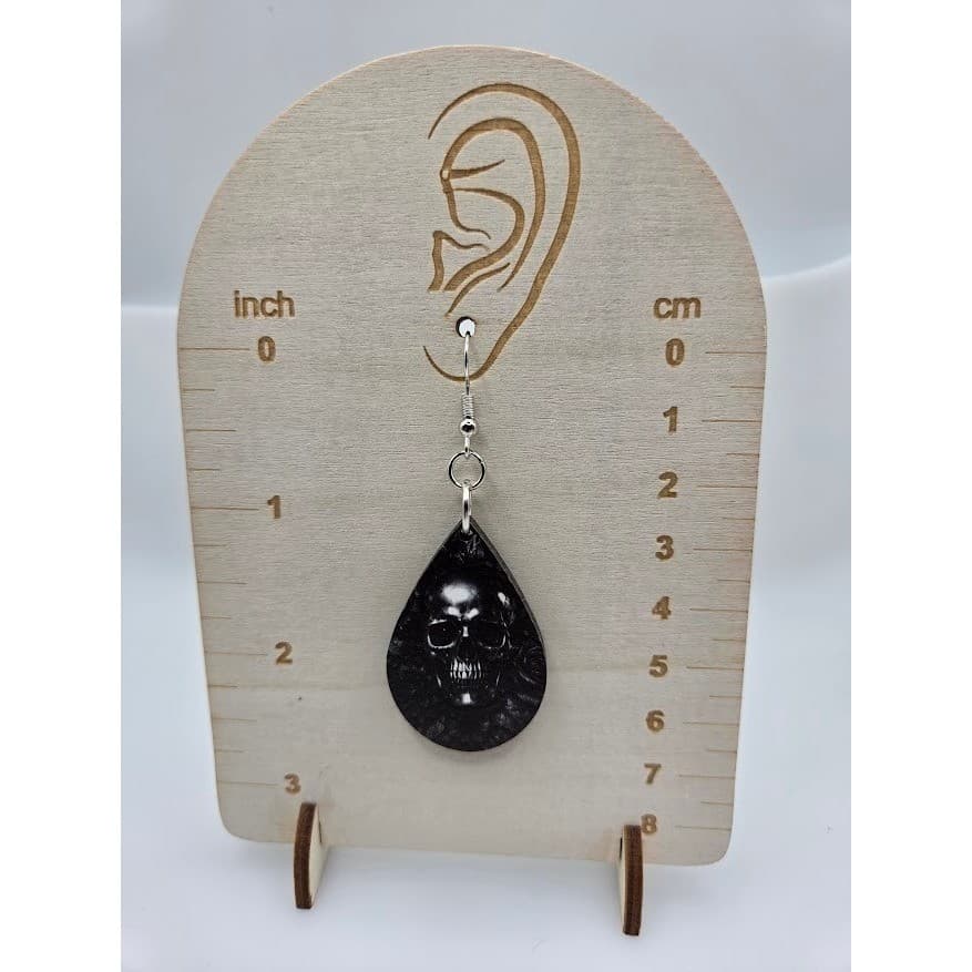 Handmade Earrings Silver Teardrop Goth Skull Dangle Stainless Steel Findings - Thumbnail 2
