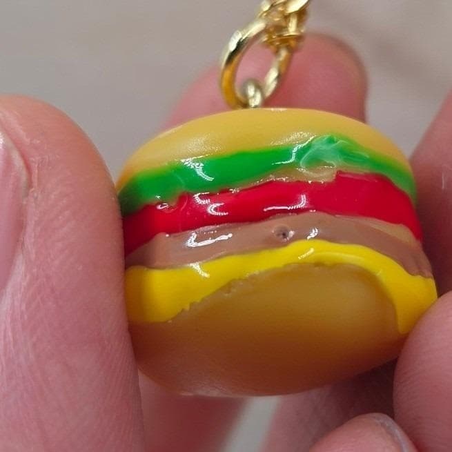 Handmade Necklace Gold Toned Stainless Steel Burger Pendant 24" Chain - Thumbnail 7