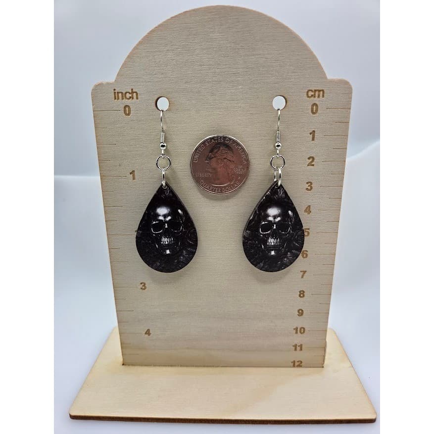 Handmade Earrings Silver Teardrop Goth Skull Dangle Stainless Steel Findings - Thumbnail 4