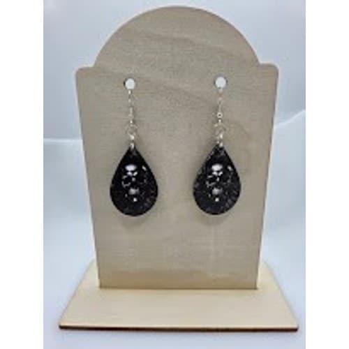 Handmade Earrings Silver Teardrop Goth Skull Dangle Stainless Steel Findings - Thumbnail 5