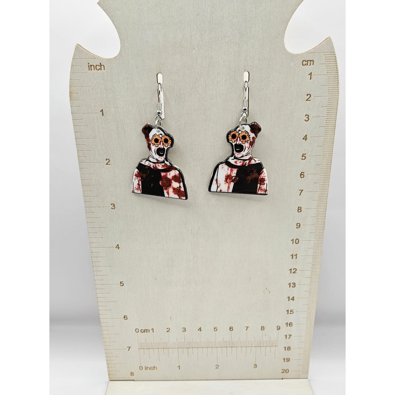 Terrifier Art the Clown Dangle Drop Handmade Earrings Bloody Handpainted Blood - Thumbnail 2