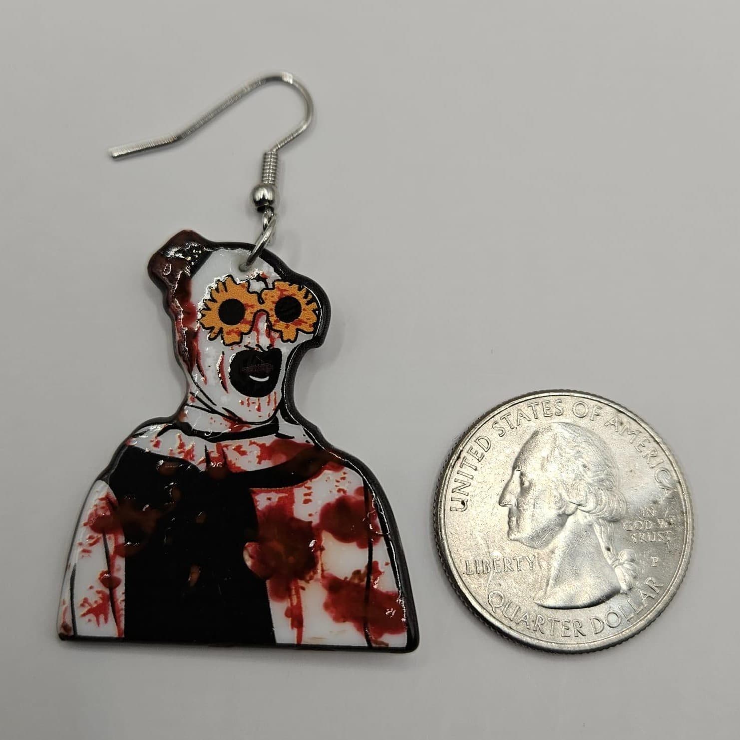 Terrifier Art the Clown Dangle Drop Handmade Earrings Bloody Handpainted Blood - Thumbnail 3