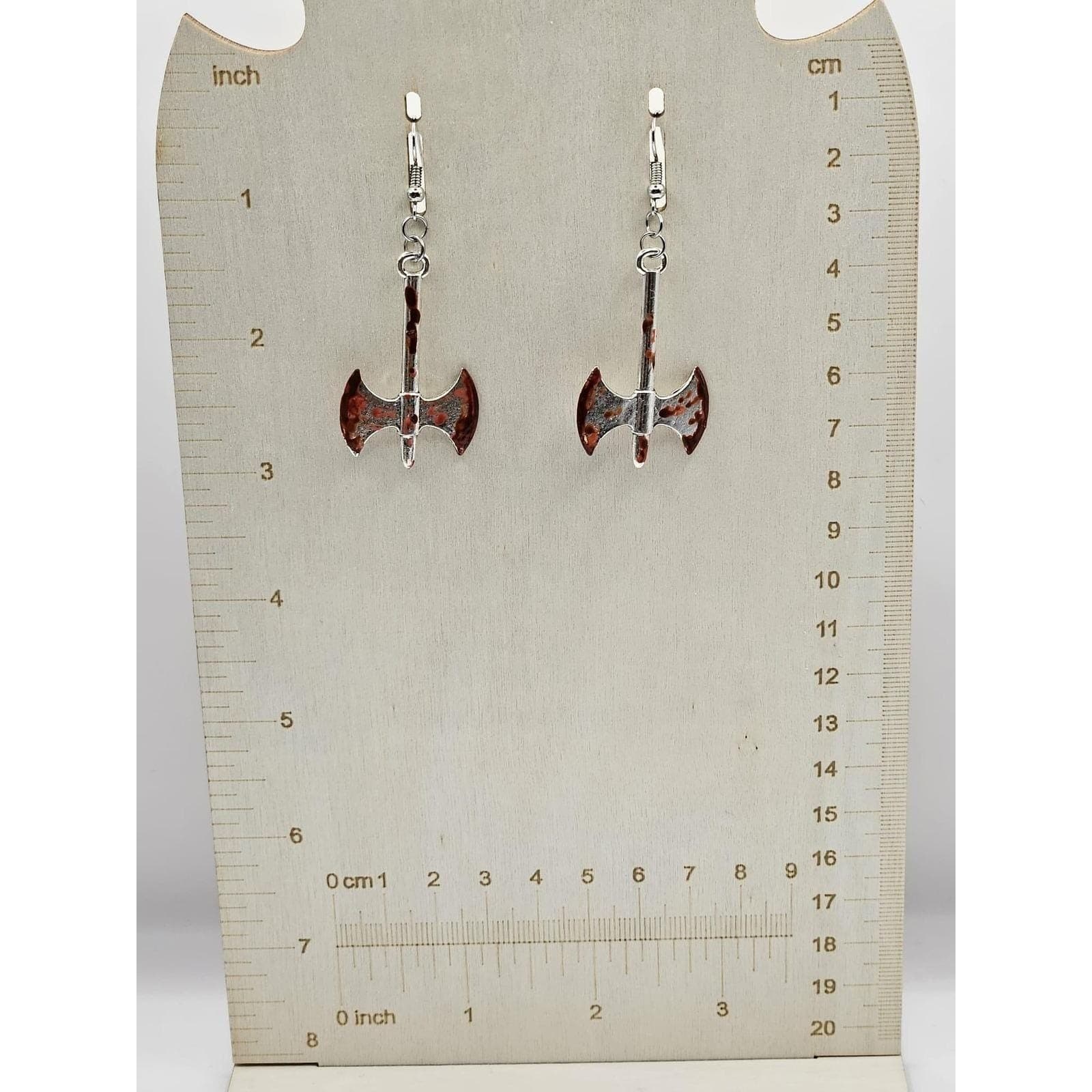 Axe Tomahawk Dangle Drop Earrings Handpainted Blood Handmade Earrings - Thumbnail 2