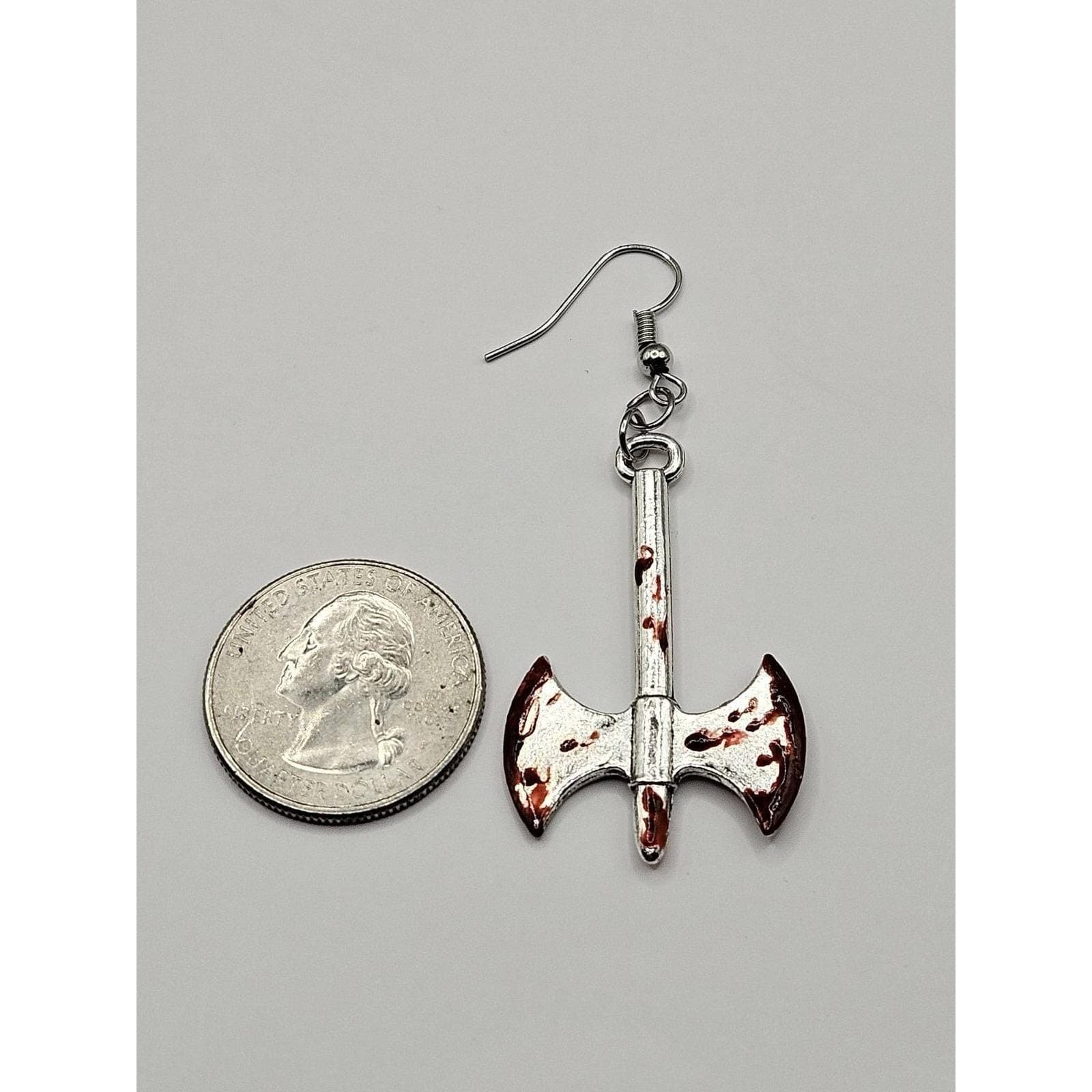 Axe Tomahawk Dangle Drop Earrings Handpainted Blood Handmade Earrings - Thumbnail 3