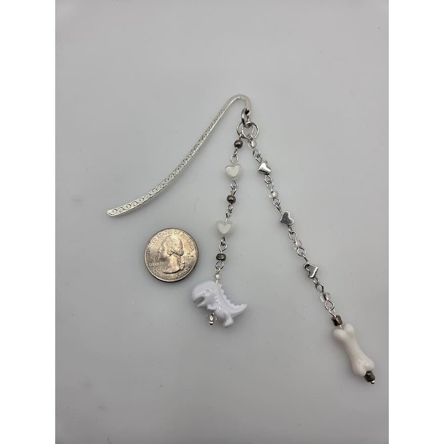 Handmade Bookmark Silver Tone Dinosaur Bone Beaded Chain 5.5" - Thumbnail 5