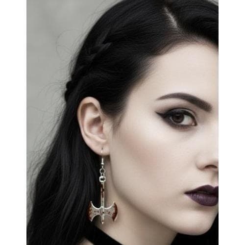 Axe Tomahawk Dangle Drop Earrings Handpainted Blood Handmade Earrings - Thumbnail 4