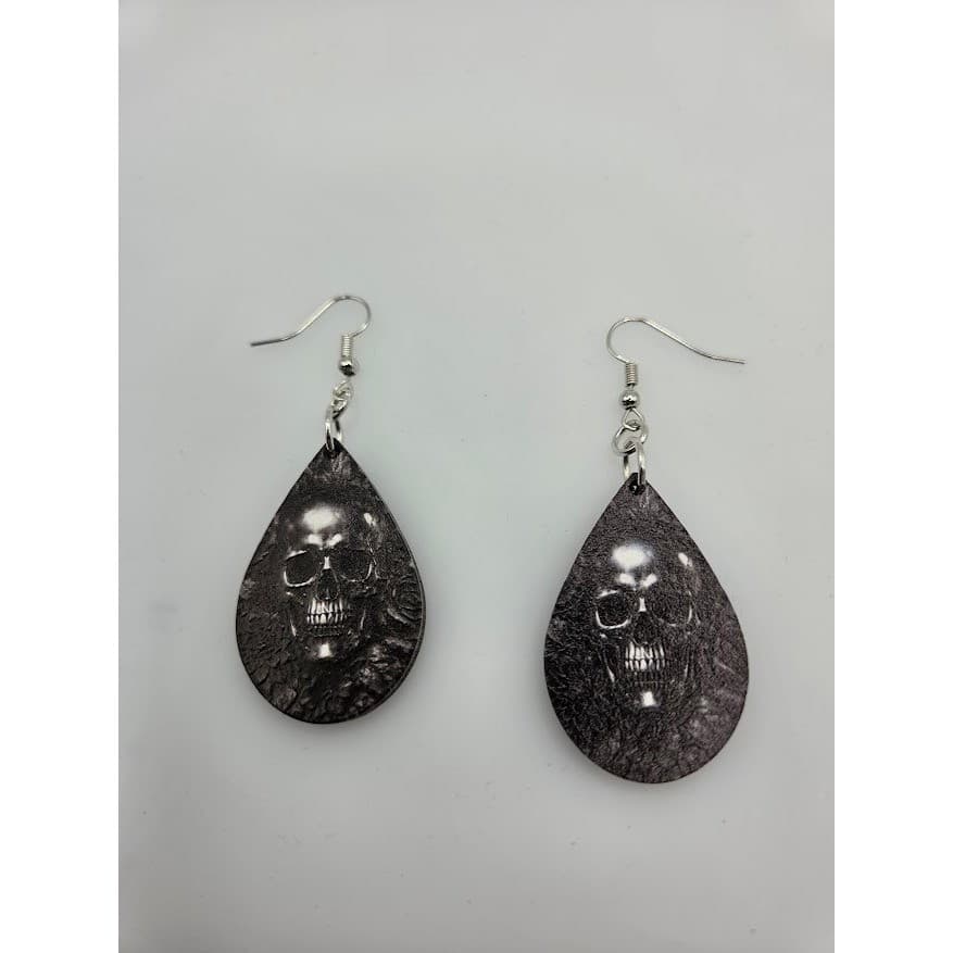 Handmade Earrings Silver Teardrop Goth Skull Dangle Stainless Steel Findings - Thumbnail 3