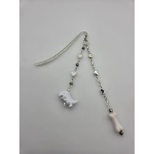 Handmade Bookmark Silver Tone Dinosaur Bone Beaded Chain 5.5" - Thumbnail 3