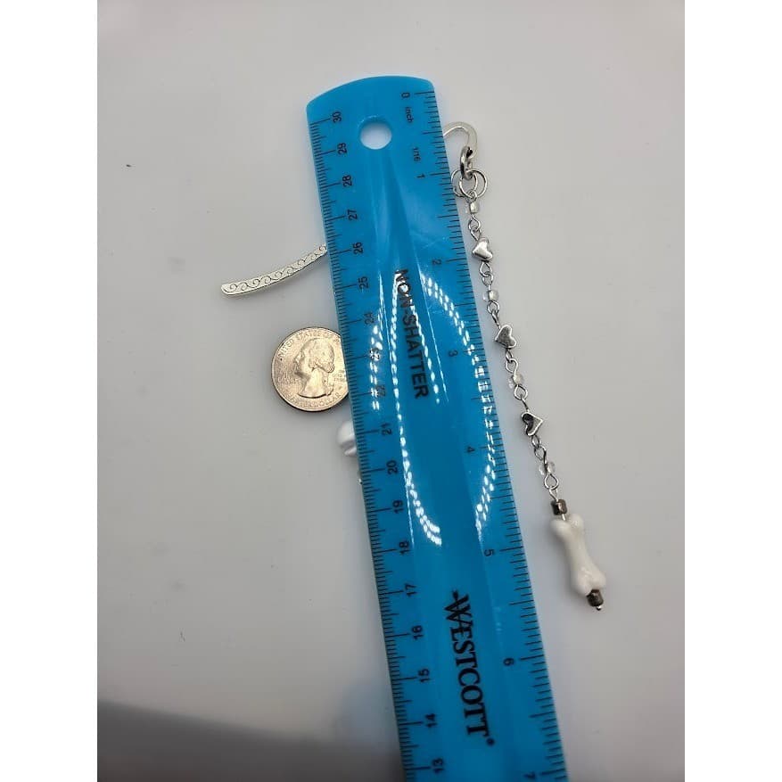 Handmade Bookmark Silver Tone Dinosaur Bone Beaded Chain 5.5" - Thumbnail 4