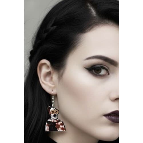 Terrifier Art the Clown Dangle Drop Handmade Earrings Bloody Handpainted Blood - Thumbnail 4