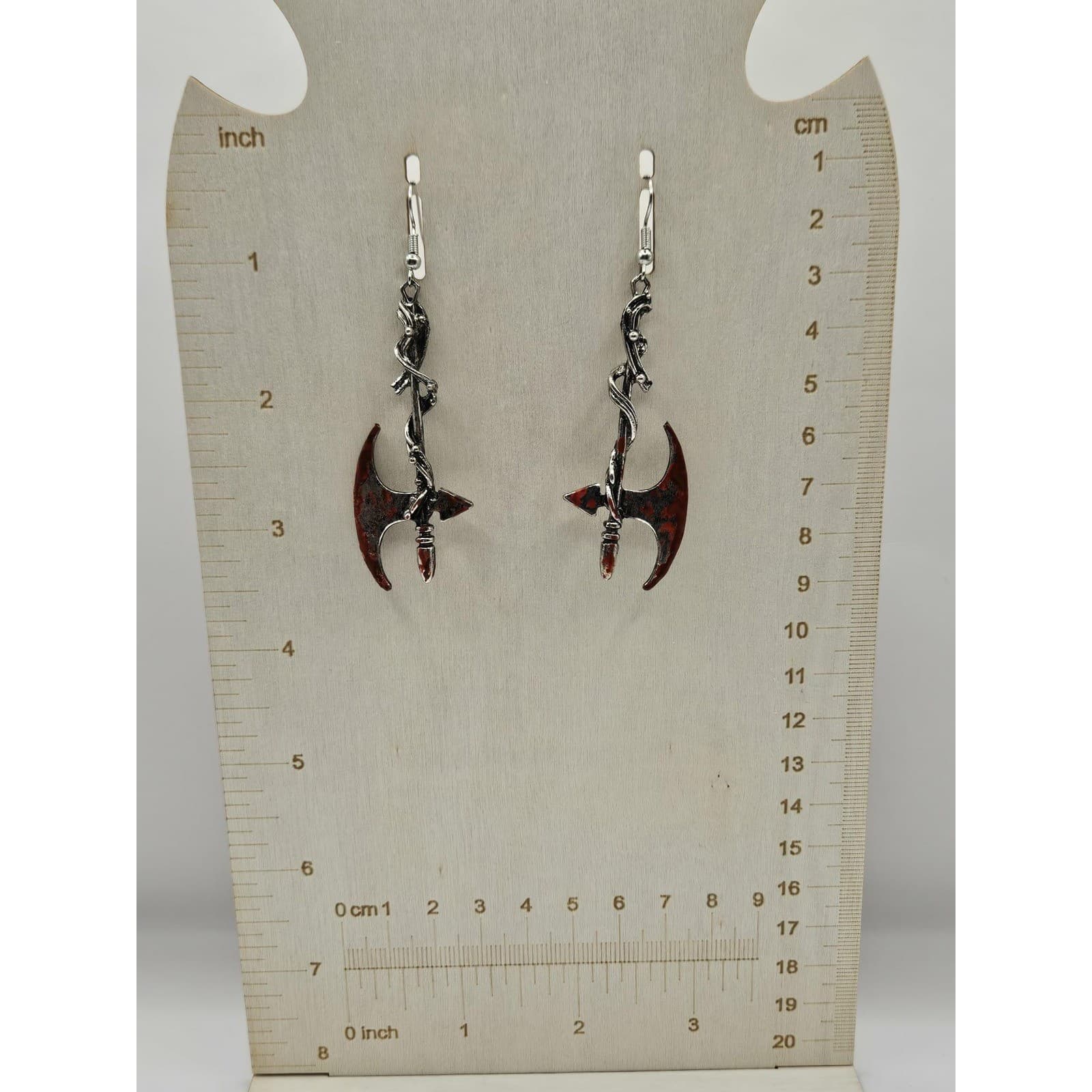 Axe Tomahawk Dangle Drop Handmade Earrings Handpainted Bloody Horror Halloween - Thumbnail 2