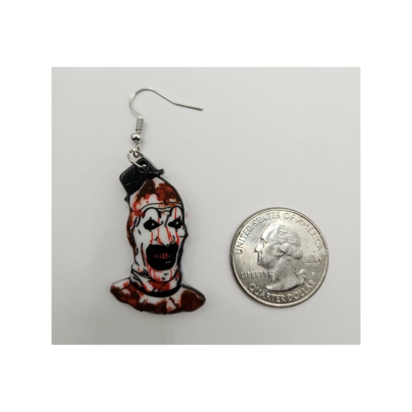 Art the Clown Dangle Drop Earrings Handmade Handpainted Blood Horror Spooky - Thumbnail 3