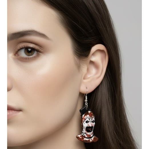 Art the Clown Dangle Drop Earrings Handmade Handpainted Blood Horror Spooky - Thumbnail 4