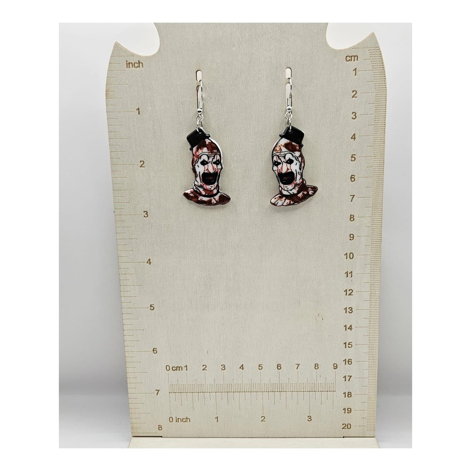 Art the Clown Dangle Drop Earrings Handmade Handpainted Blood Horror Spooky - Thumbnail 2