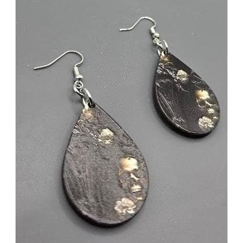 Handmade Earrings Silver Goth Skull Floral Pillar UV Printed Teardrop Dangle - Thumbnail 5