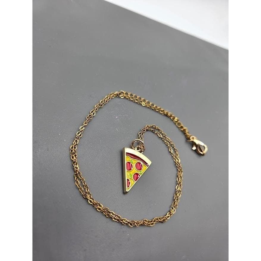 Handmade Necklace Gold Toned Stainless Steel Pizza Slice Pendant 19" - Thumbnail 4