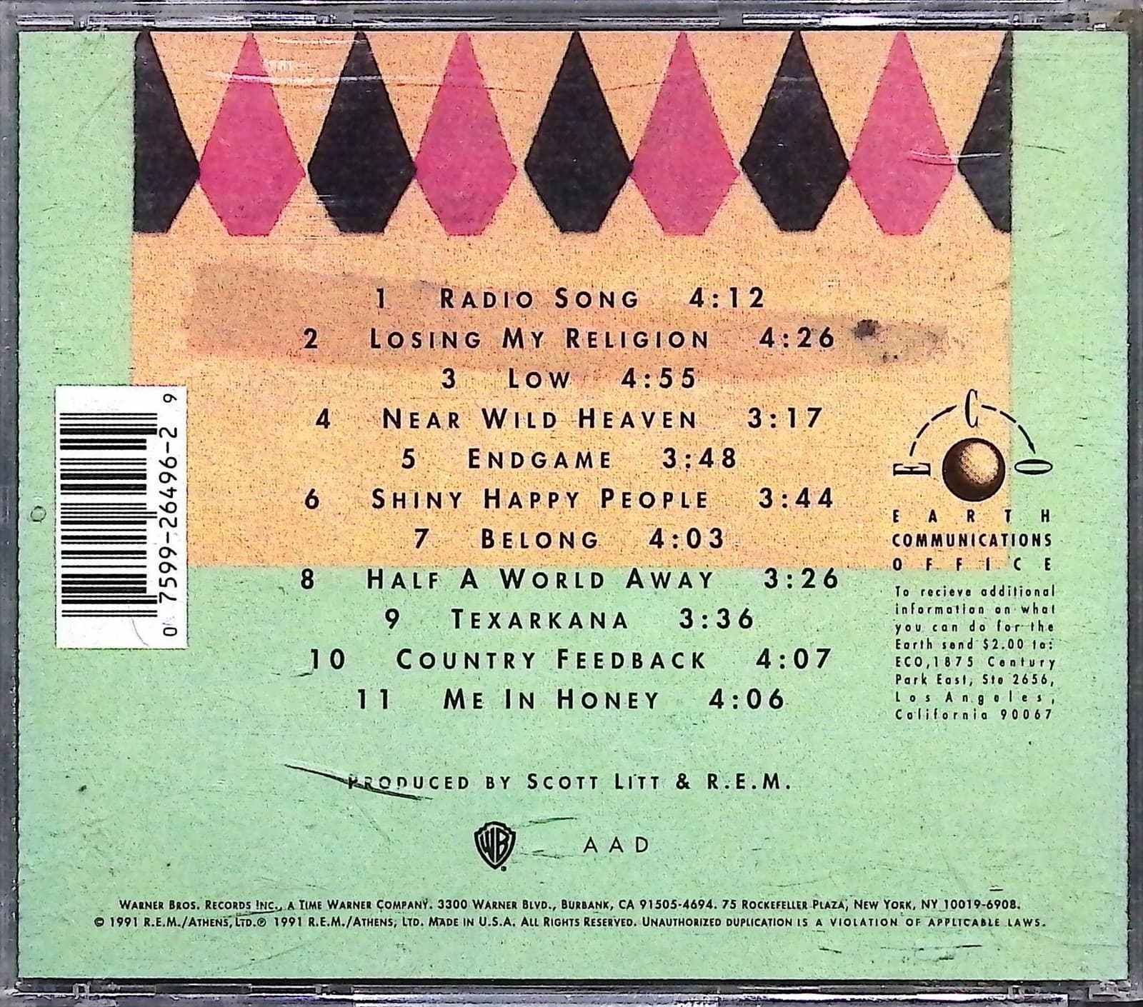 R.E.M. CD Out of Time 1991 Album Alternative Rock Warner Bros USA Classic - Thumbnail 2