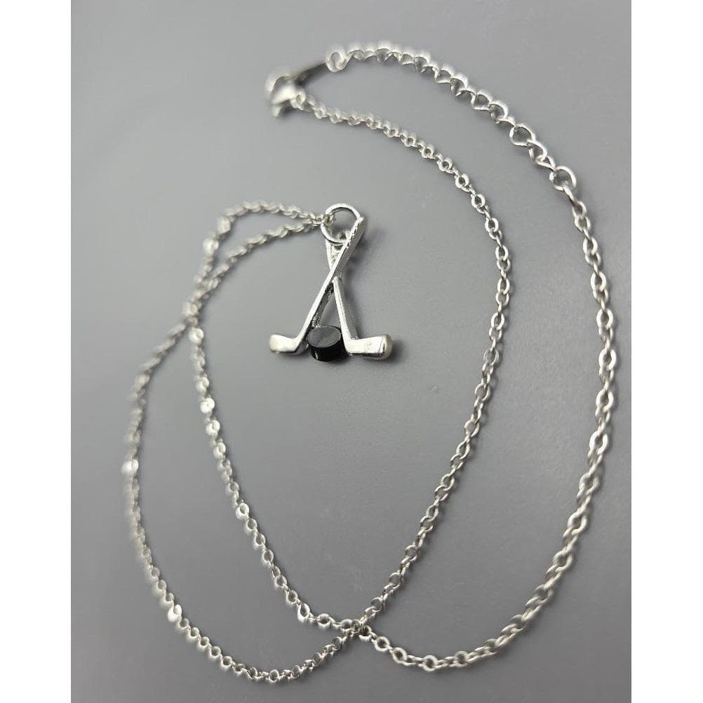 Handmade Necklace Silver Stainless Steel Hockey Sticks Puck Pendant 20" - Thumbnail 5