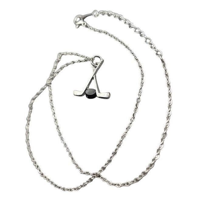 Handmade Necklace Silver Stainless Steel Hockey Sticks Puck Pendant 20" - Thumbnail 3