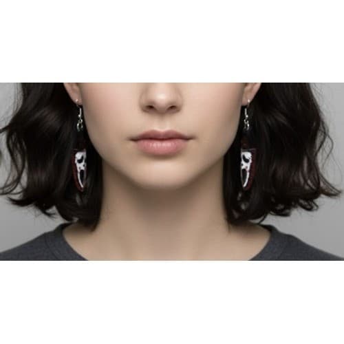 Ghostface Scream Dagger Earrings Handmade Handpainted Blood Horror Spooky - Thumbnail 4