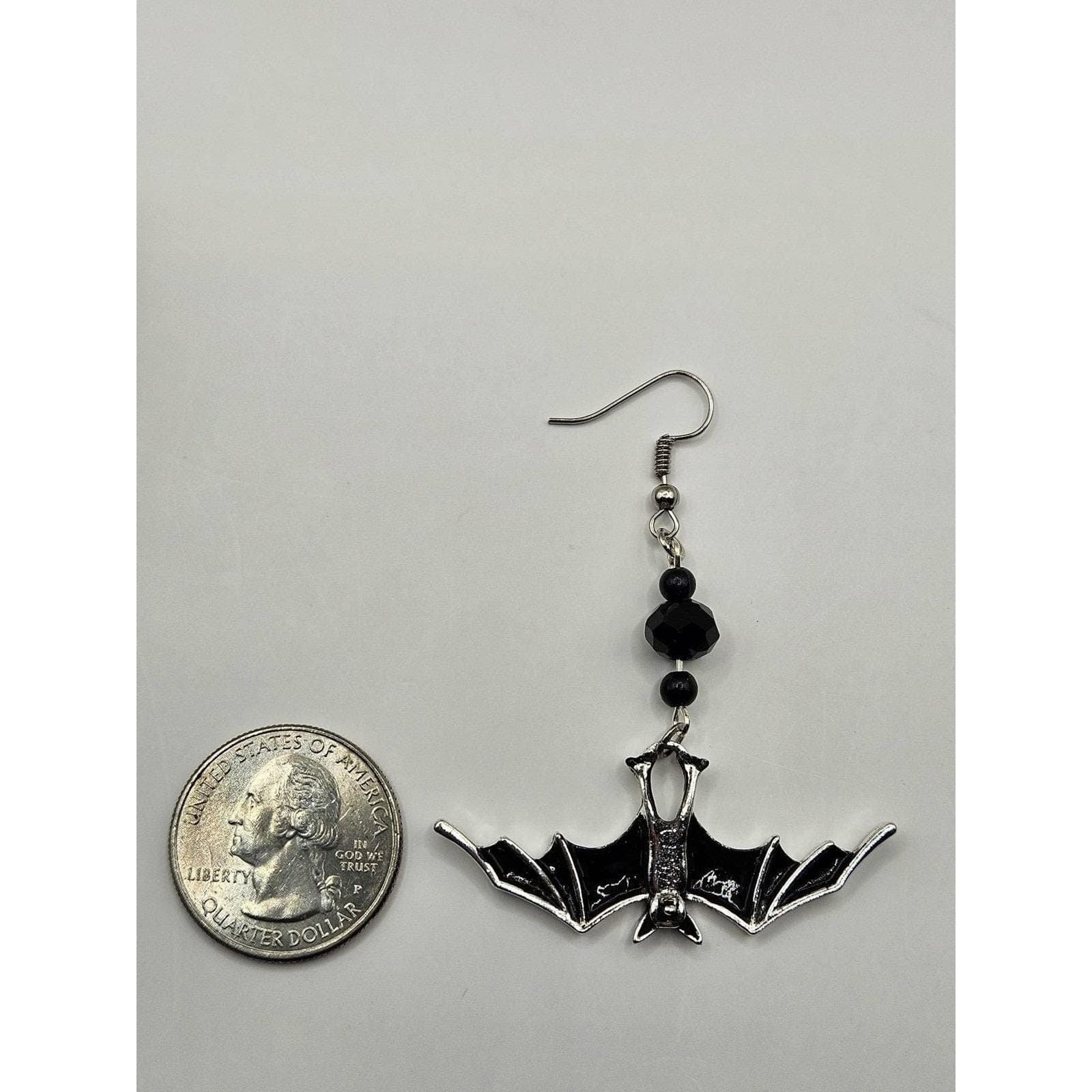 Bat Earrings Black Wings Handmade Handpainted Horror Spooky - Thumbnail 3