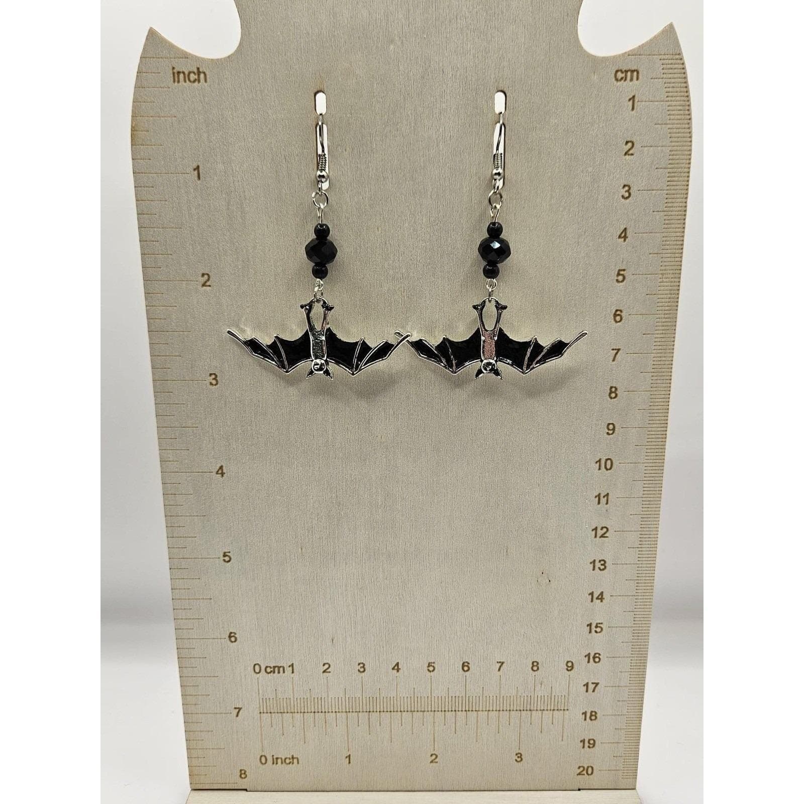 Bat Earrings Black Wings Handmade Handpainted Horror Spooky - Thumbnail 2