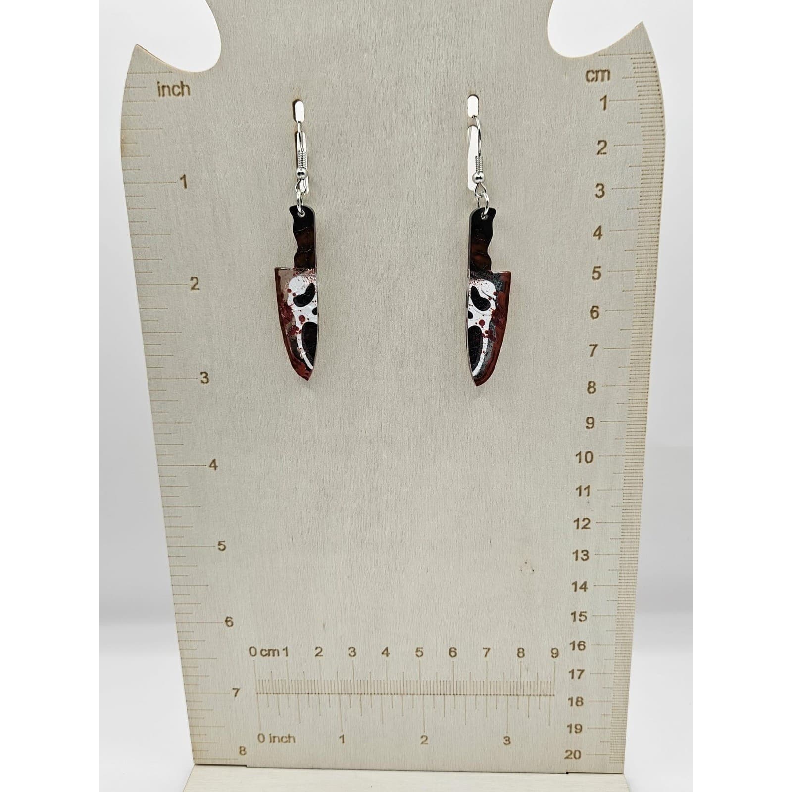 Ghostface Scream Dagger Earrings Handmade Handpainted Blood Horror Spooky - Thumbnail 2