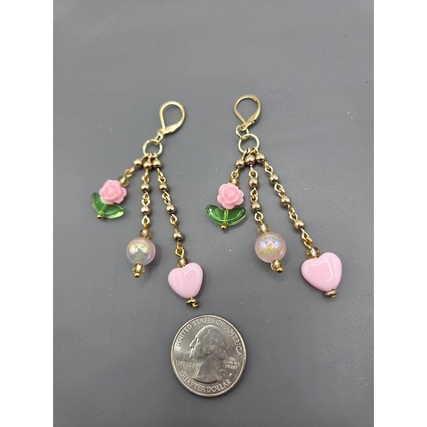 Handmade Dangle Earrings Gold Tone Rose Heart Drop Leverback Stainless Steel - Thumbnail 4