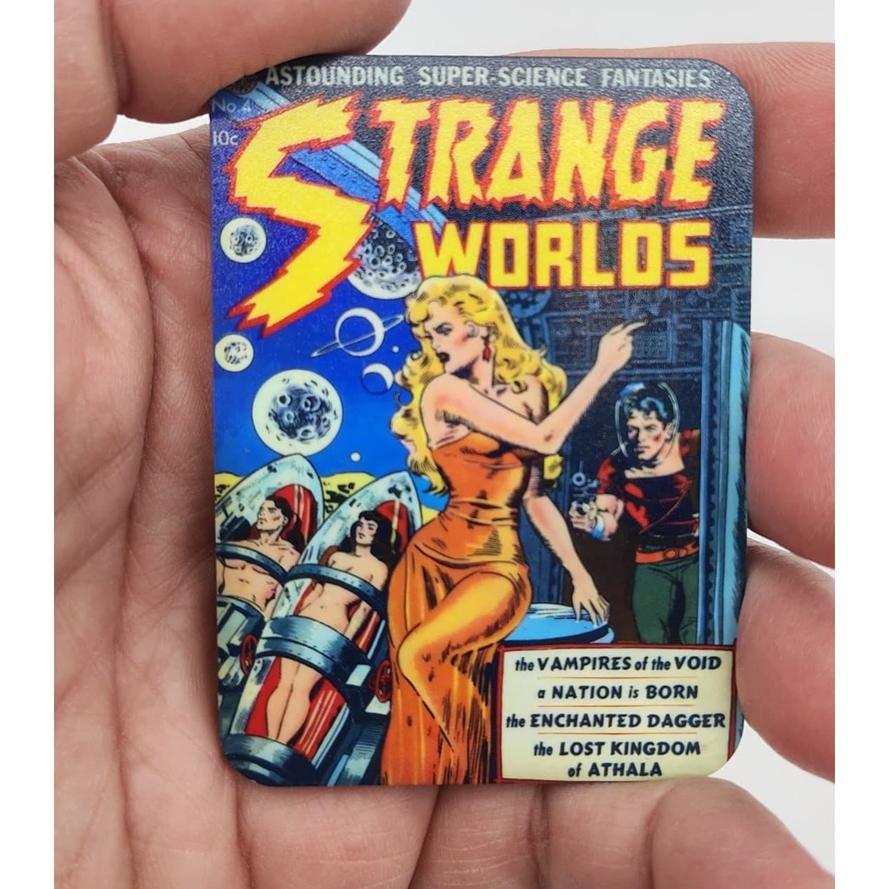 Handmade Magnet Set 4x Sci-Fi Comic Pinup Girl # Strange Worlds Planet Comics - Thumbnail 7