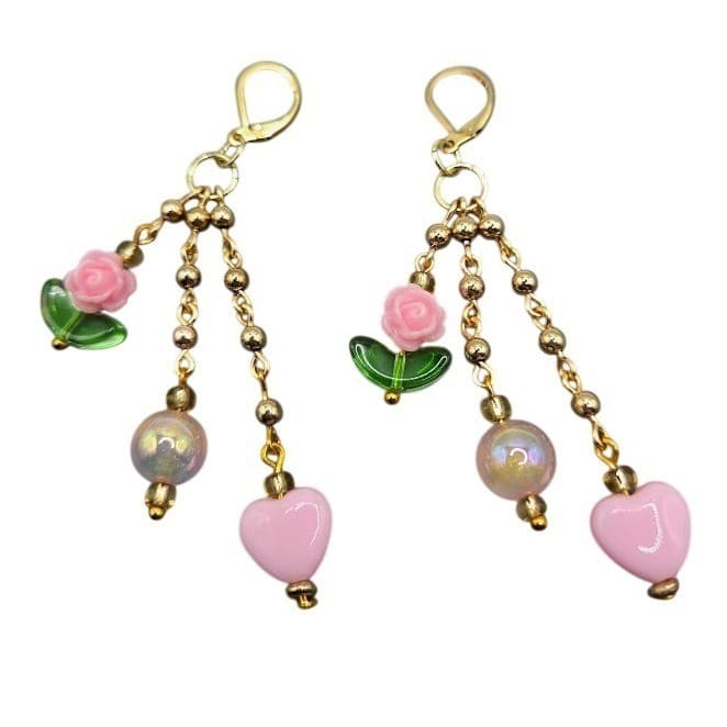Handmade Dangle Earrings Gold Tone Rose Heart Drop Leverback Stainless Steel - Thumbnail 2